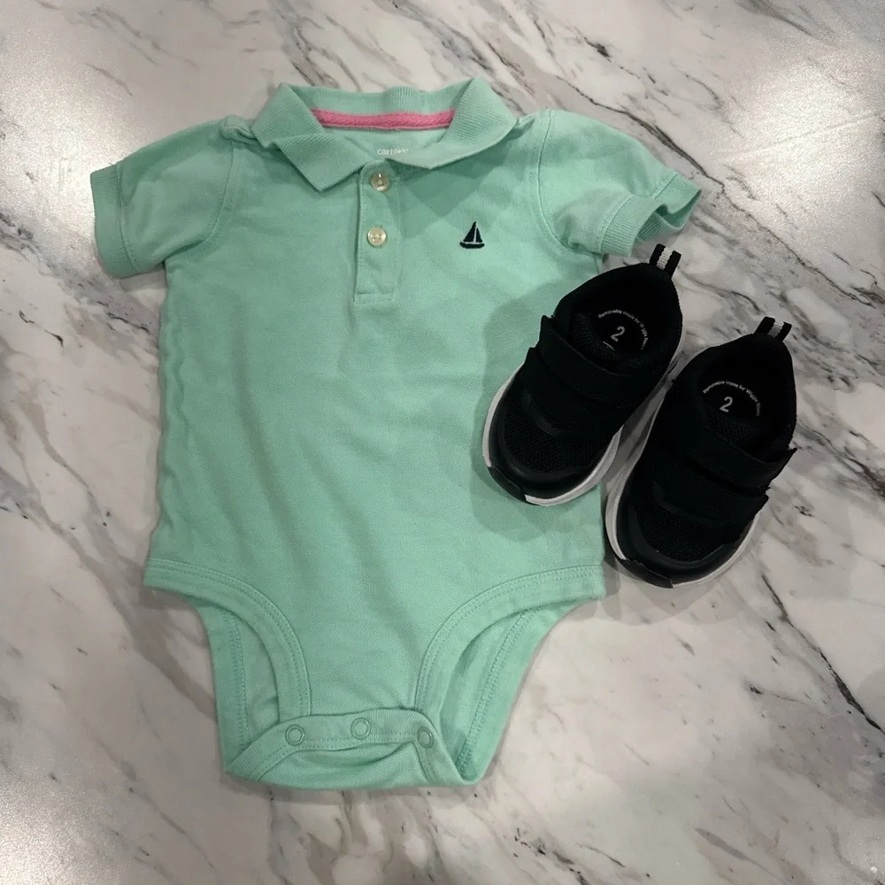 Bundle Carter's Mint Polo and Black Nike Top Set shoes size 2